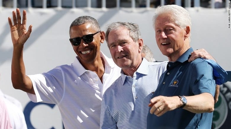 Obama, Bush and Clinton appear together at Presidents Cup