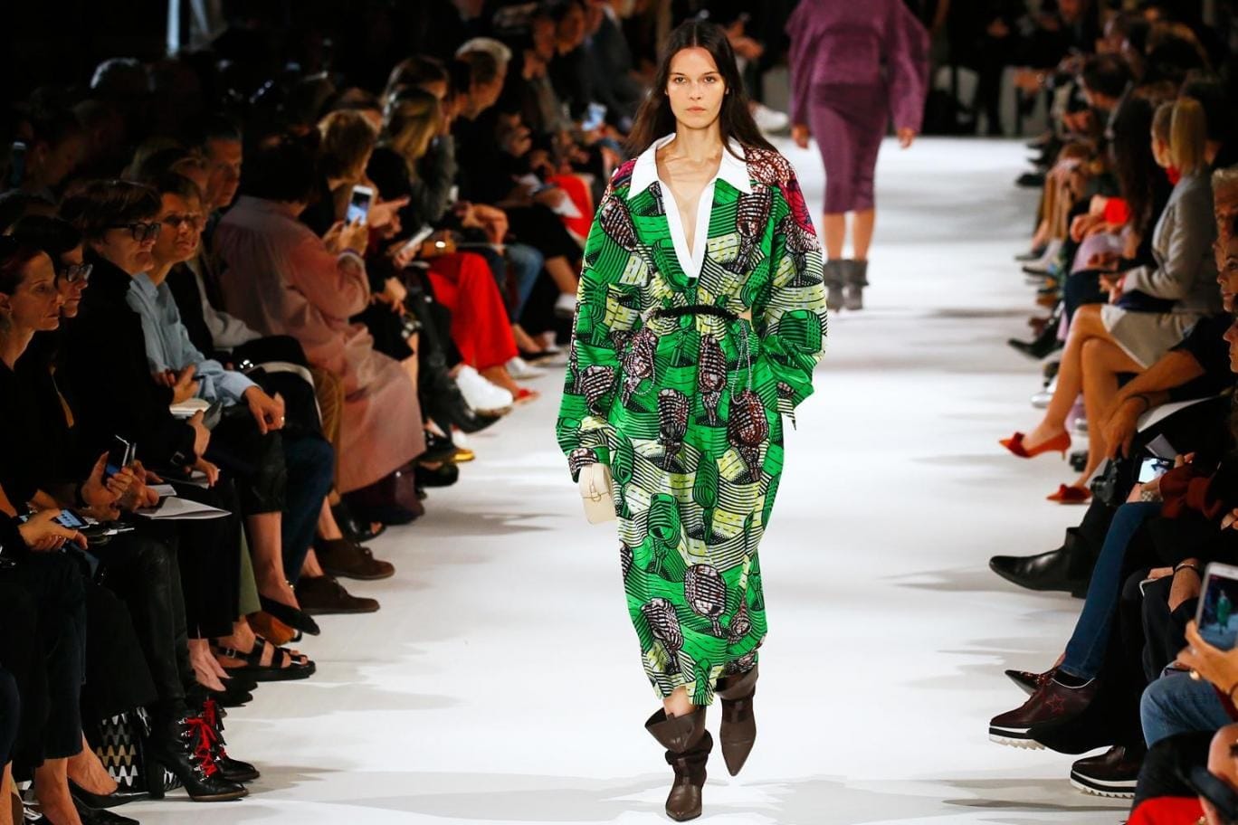 Stella McCartney at Paris Fashion Week with collection of organic cotton and synthetic leathers