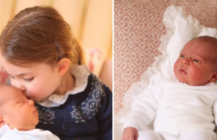 Princess Charlotte kisses baby brother Prince Louis on the head in adorable first photos