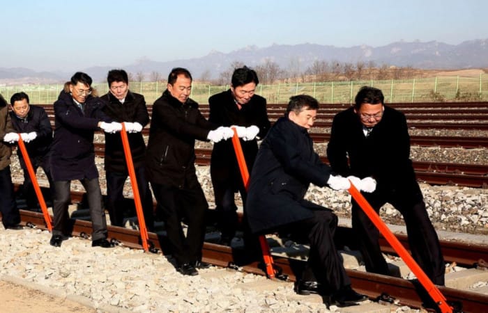 North, South Korea hold symbolic groundbreaking ceremony to link railroads across border