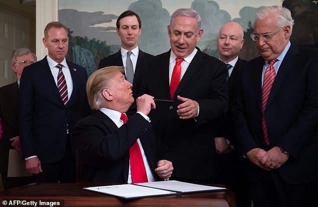 Trump signed declaration formally recognising Israeli sovereignty over Golan Heights