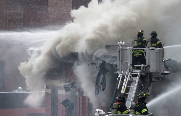 In New York, a large warehouse with evidence caught fire.