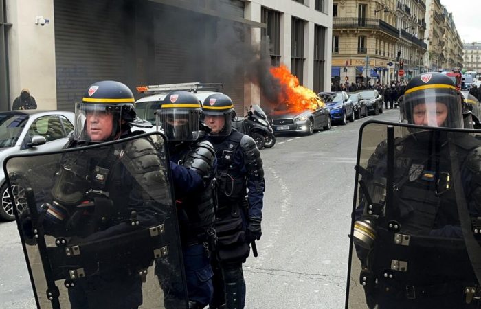 Police fired tear gas at protesters in Paris.