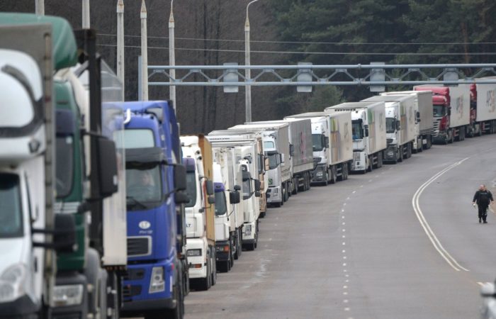 Lines of trucks formed on the border of Poland with Ukraine and Belarus.