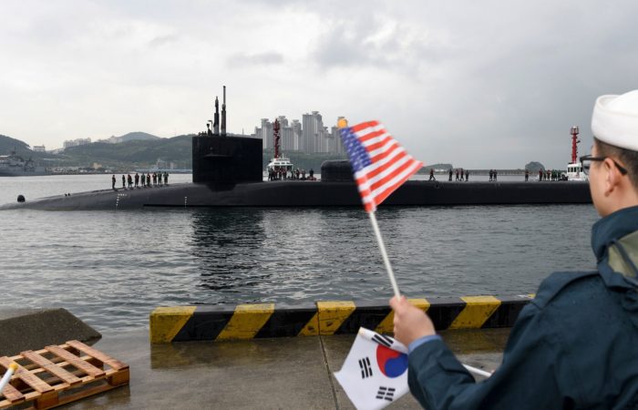 An American nuclear submarine conducted exercises with the South Korean Navy.
