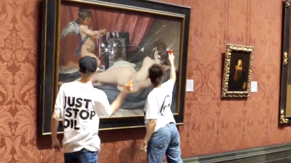 In London, two environmental activists were detained for breaking the glass of a painting.