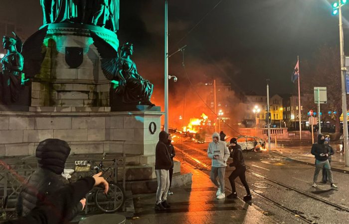 Rioters in Dublin damaged 11 police cars and three buses.