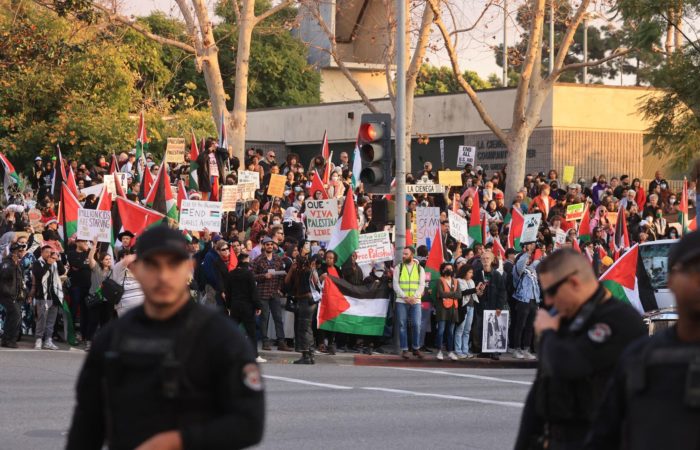 Hundreds of Los Angeles residents took part in a pro-Palestinian rally.
