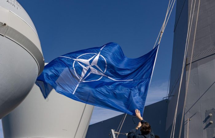 The NATO flag was raised in Sweden amid cries of “No to NATO.”