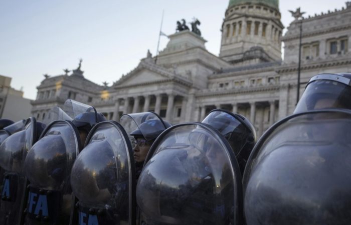 In Argentina, gas was used against teachers and pensioners during a protest.